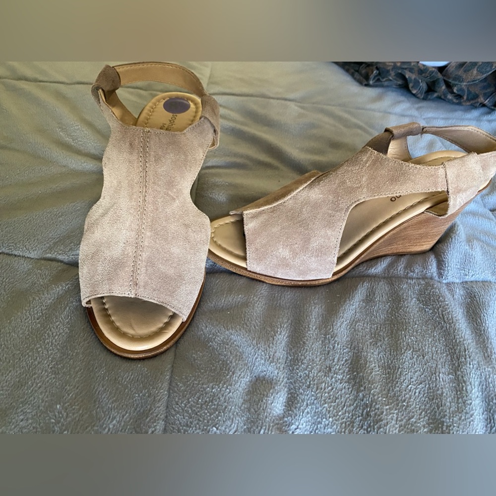 Wedge Sling Back Sandals. Soft Suede. Made in Italy